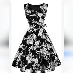 iHot Black and White Fit and Flare Tea Dress. Retro, Full Skirt